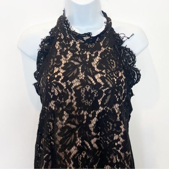 Talia Sleeveless Black Lace Halter Neck Top Floral Crochet Design Size Large - Picture 5 of 12